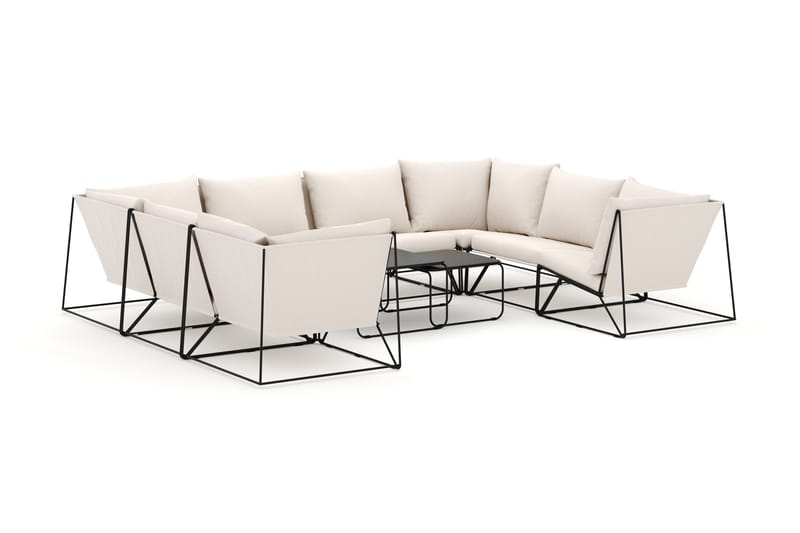 Usteryd udendørs U-sofa 8-personers med lukket afslutning - Sort/Beige - Havemøbler - Loungemøbler - Loungesofaer