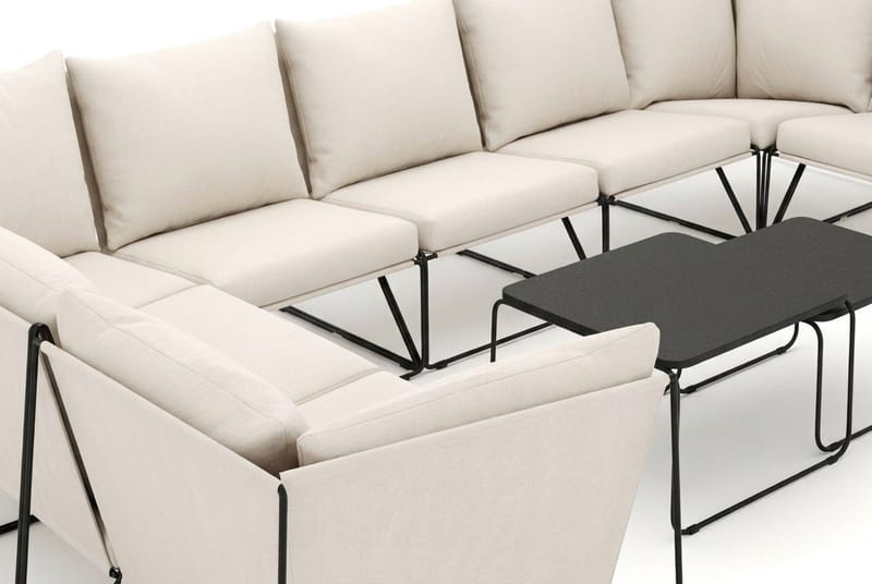 Usteryd udendørs U-sofa 9-personers med lukket afslutning - Sort/Beige - Havemøbler - Loungemøbler - Sofagrupper udendørs