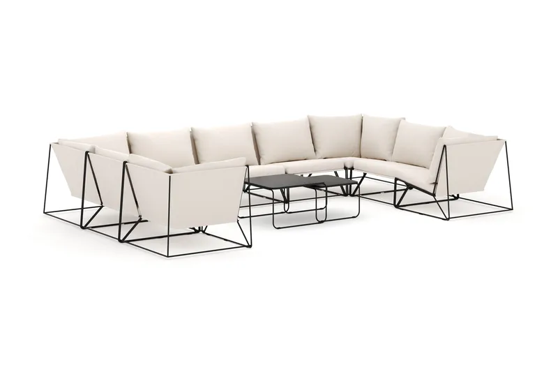 Usteryd udendørs U-sofa 9-personers med lukket afslutning - Sort/Beige - Have - Udendørs miljø - Altan & terrasse - Altanmøbler
