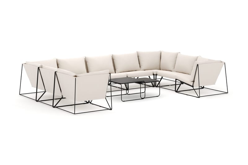 Usteryd udendørs U-sofa 9-personers med lukket afslutning - Sort/Beige - Havemøbler - Loungemøbler - Loungesofaer