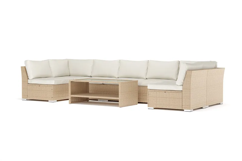 Wisconsin udendørs U-sofa, 7-personers, med åben afslutning, Beige