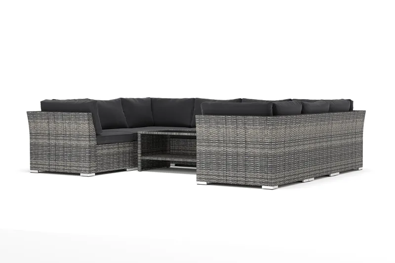 Wisconsin udendørs U-sofa, 8-personers, med lukket afslutning - Grå - Havemøbler - Loungemøbler - Loungesofaer