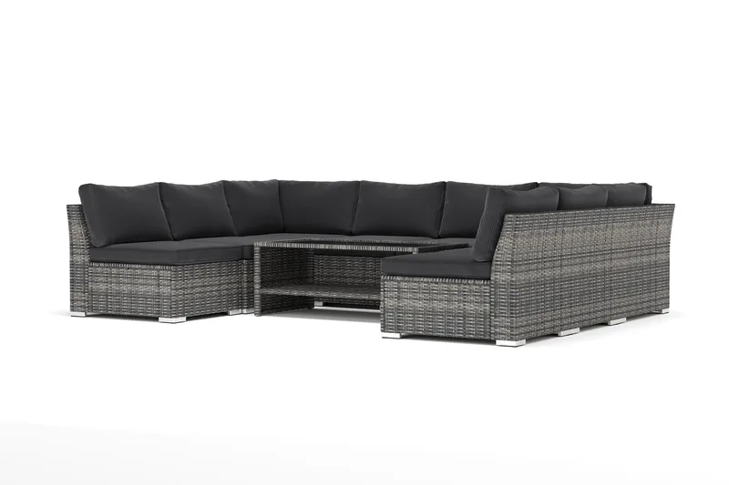 Wisconsin udendørs U-sofa, 8-personers, med åben afslutning - Grå - Havemøbler - Loungemøbler - Loungesofaer
