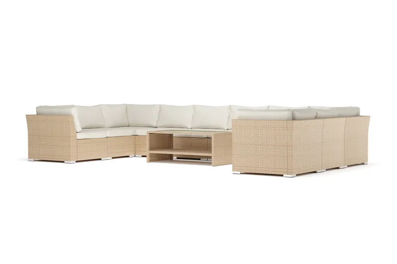 Wisconsin udendørs U-sofa 10-personers med lukket afslutning, Beige