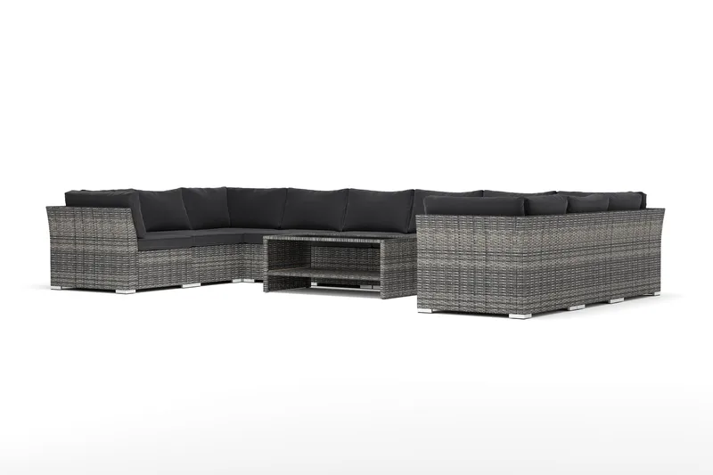 Wisconsin udendørs U-sofa 10-personers med lukket afslutning, Grå