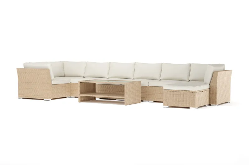 Wisconsin udendørs U-sofa 8-personers med vendbar chaiselong - Beige - Havemøbler - Loungemøbler - Loungesofaer