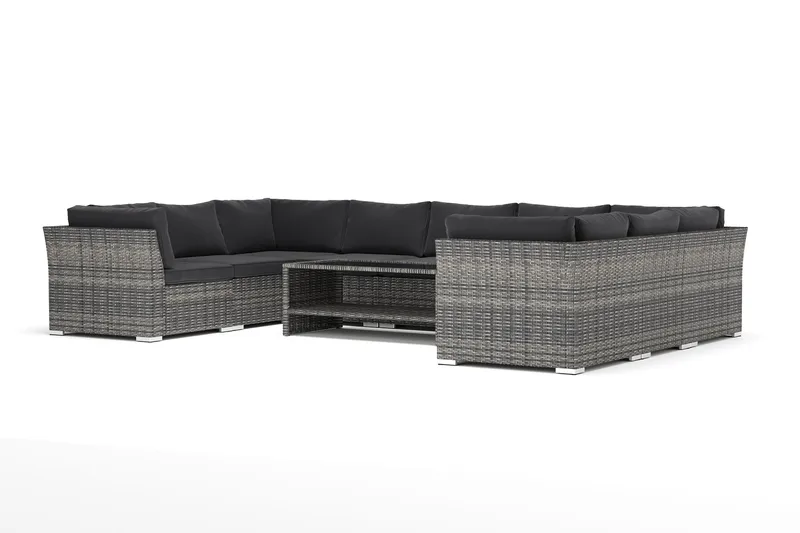 Wisconsin udendørs U-sofa 9-personers med lukket afslutning, Grå
