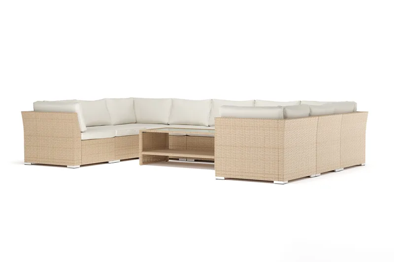 Wisconsin udendørs U-sofa 9-personers med lukket afslutning, Beige