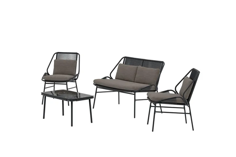 Zakynthos sofagruppe 2-personers sofa + 2 lænestole med bord udendørs - Sort - Havemøbler - Loungemøbler - Sofagrupper udendørs