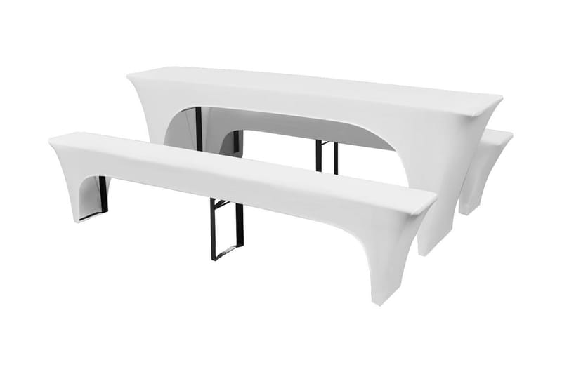3 betræk til ølbord og bænke 220x50x80 cm stræk hvid - Hvid - Havemøbler - Pudeopbevaring & havemøbelovertræk - Betræk havemøbler