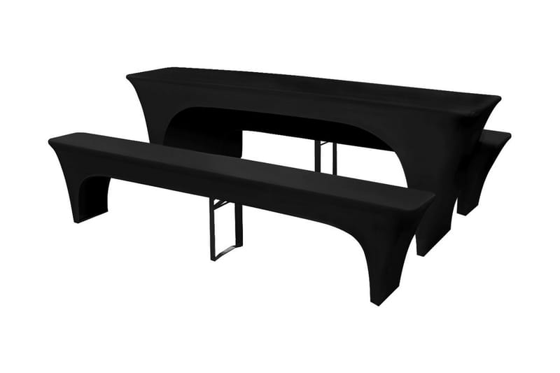 3 betræk til ølbord og bænke 220x50x80 cm stræk sort - Sort - Havemøbler - Pudeopbevaring & havemøbelovertræk - Betræk havemøbler