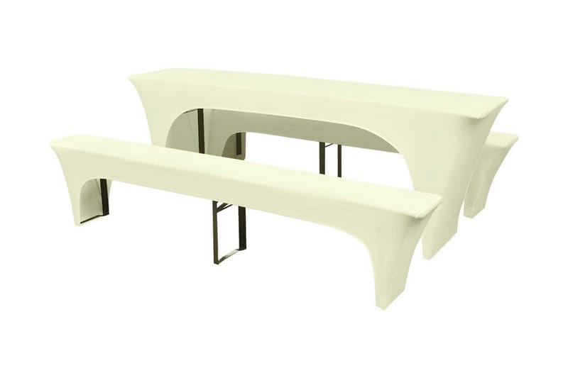 betræk til langbord/bænke tre dele elastisk cremefarvet - Creme - Betræk havemøbler
