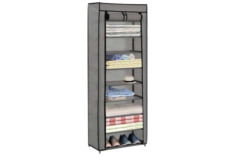 Skoskab Med Overtræk 57 X 29 X 162 Cm Stof Grå - Grå - Havemøbler - Pudeopbevaring & havemøbelovertræk - Betræk havemøbler