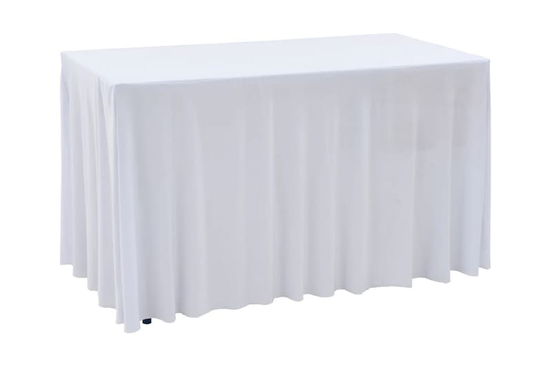 strækbare bordduge med skørt 2 stk. 120 x 60,5 x 74 cm hvid - Hvid - Havemøbler - Pudeopbevaring & havemøbelovertræk - Betræk havemøbler