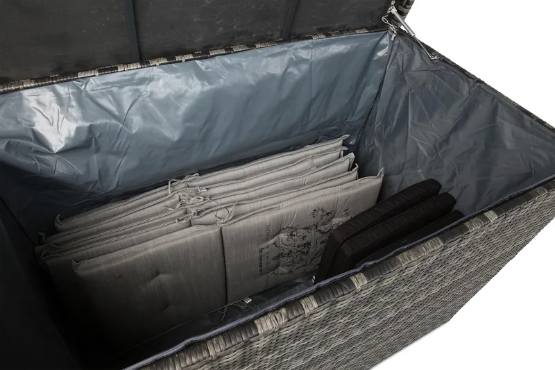 Gigant vandtæt hyndeboks XL til udendørs brug – Opbevaringskasse i polyrattan (B150xD90xH101 cm) - Grå - Havemøbler - Pudeopbevaring & havemøbelovertræk - Hyndeboks