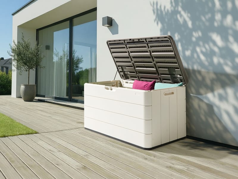 Opbevaringskasse udendørs Milies 60x116 cm - Hvid/Grå - Havemøbler - Pudeopbevaring & havemøbelovertræk - Hyndeboks