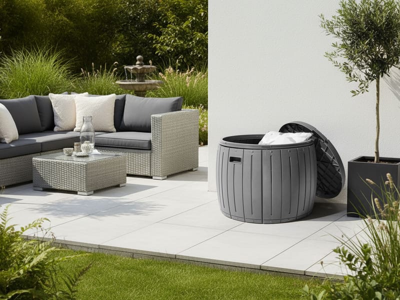 Opbevaringskasse udendørs Prinos 56x56 cm - Grå - Havemøbler - Pudeopbevaring & havemøbelovertræk - Hyndeboks