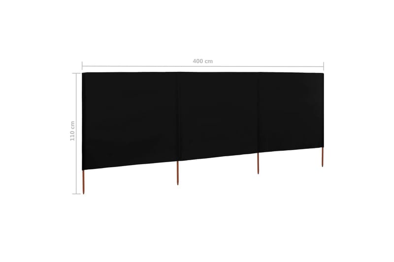 3-Panels Læsejl 400x80 cm Stof Sort - Sort - Sikkerhed & læhegn altan - Afskærmning & vindsejl - Skærm