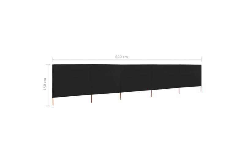 5-Panels Læsejl 600x120 cm Stof Sort - Sort - Skærm - Sikkerhed & læhegn altan - Afskærmning & vindsejl