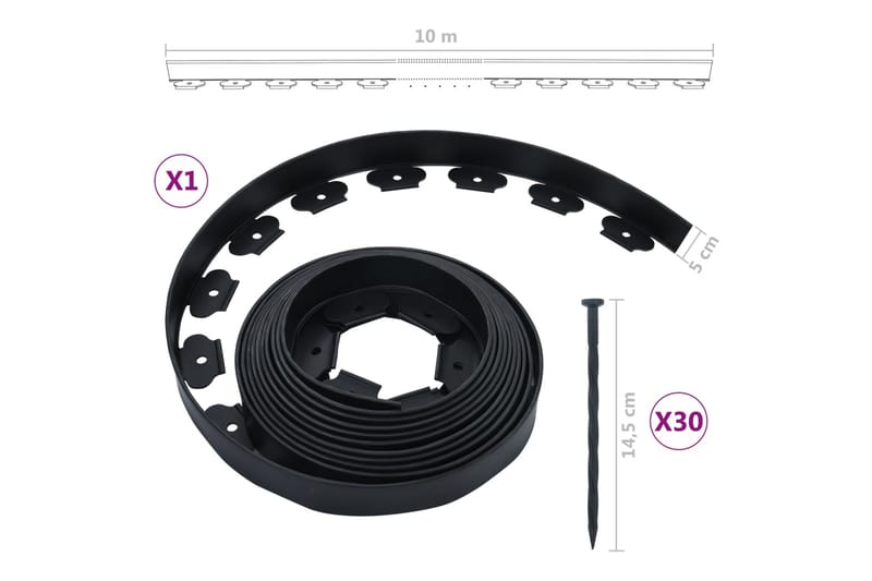 fleksibel plænekant med 30 spyd 10 m 5 cm - Sort - Sikkerhed & læhegn altan - Afskærmning & vindsejl - Skærm