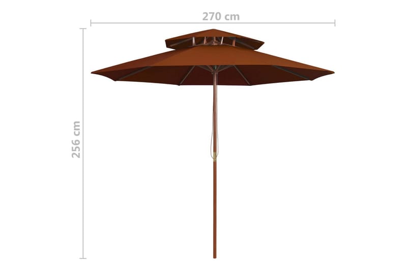 dobbelt parasol med træstang 270 cm terrakotta - Brun - Havemøbler - Solafskærmning - Parasoller