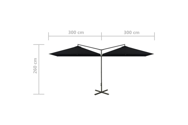 dobbelt parasol med stålstang 600x300 cm sort - Sort - Havemøbler - Solafskærmning - Parasoller