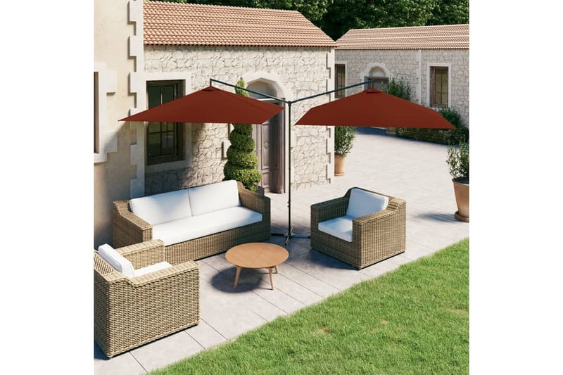 dobbelt parasol med stålstang 600x300 cm terrakotta - Havemøbler - Solafskærmning - Parasoller