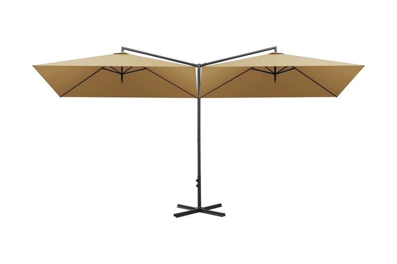 dobbelt parasol med stålstang 600x300 cm gråbrun - Gråbrun - Havemøbler - Solafskærmning - Parasoller