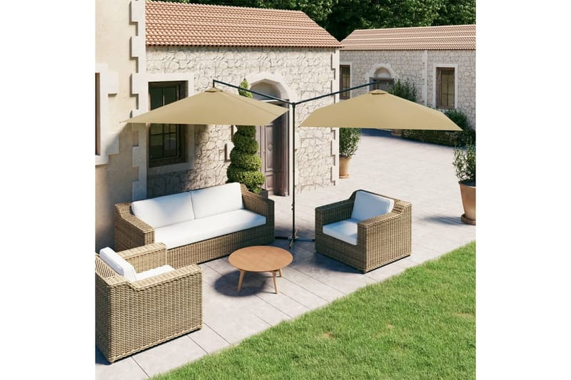 dobbelt parasol med stålstang 600x300 cm gråbrun - Gråbrun - Havemøbler - Solafskærmning - Parasoller