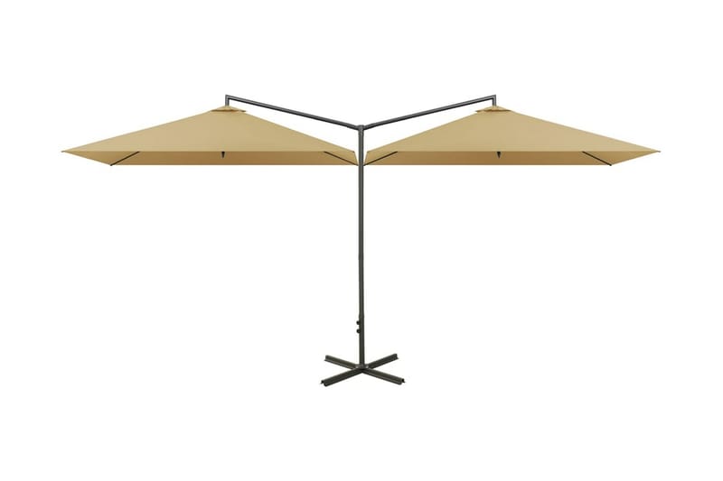 dobbelt parasol med stålstang 600x300 cm gråbrun - Gråbrun - Havemøbler - Solafskærmning - Parasoller