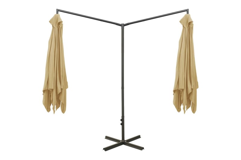 dobbelt parasol med stålstang 600x300 cm gråbrun - Gråbrun - Havemøbler - Solafskærmning - Parasoller