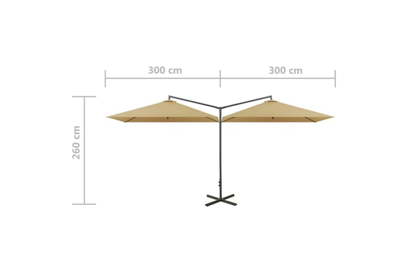 dobbelt parasol med stålstang 600x300 cm gråbrun - Gråbrun - Havemøbler - Solafskærmning - Parasoller