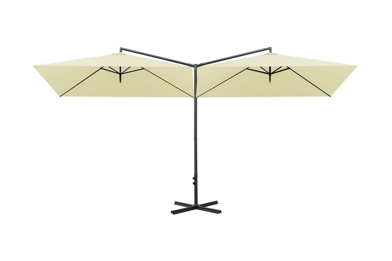 dobbelt parasol med stålstang 600x300 cm sandfarvet - Havemøbler - Solafskærmning - Parasoller