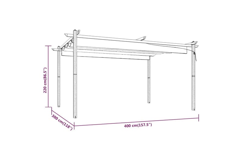 beBasic havepavillon med sammenrulleligt tag 4x3 m cremefarvet - Creme - Komplet pavillon