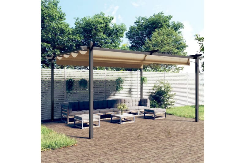 beBasic havepavillon med sammenrulleligt tag 4x3 m gråbrun - GrÃ¥brun - Komplet pavillon