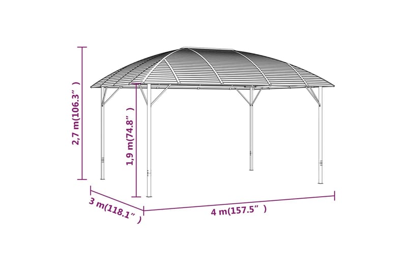 beBasic pavillon med buet tag 3x4 m antracitgrå - Antracit - Komplet pavillon