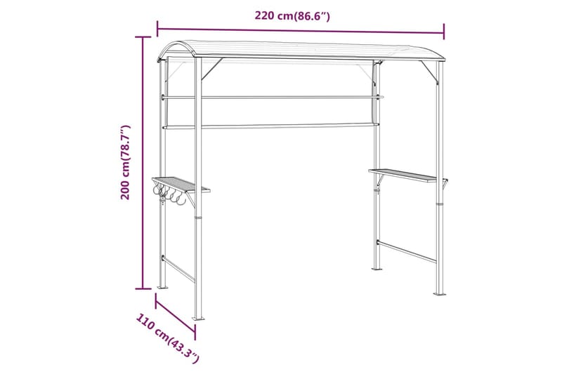 beBasic pavillon med tag 220x110x200 cm antracitgrå - Antracit - Havemøbler - Solafskærmning - Havepavilloner - Komplet pavillon