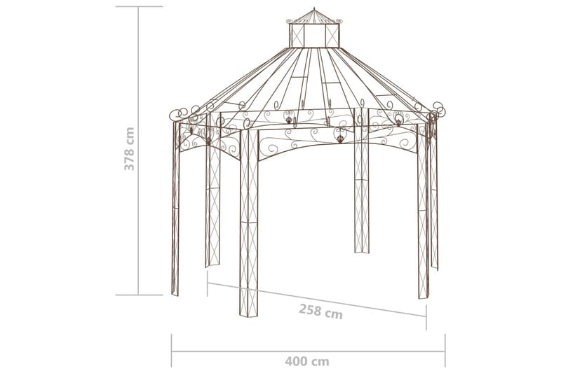 havepavillon 400x258x378 cm jern antikbrun - Brun - Havemøbler - Solafskærmning - Havepavilloner - Komplet pavillon