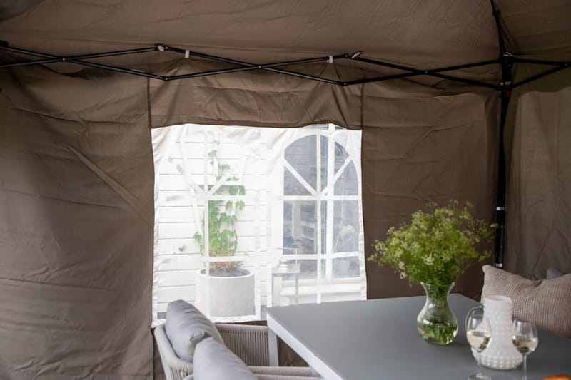 Easy Up Pavillon 295x295 cm - Hvid/brun - Havemøbler - Solafskærmning - Havepavilloner - Komplet pavillon