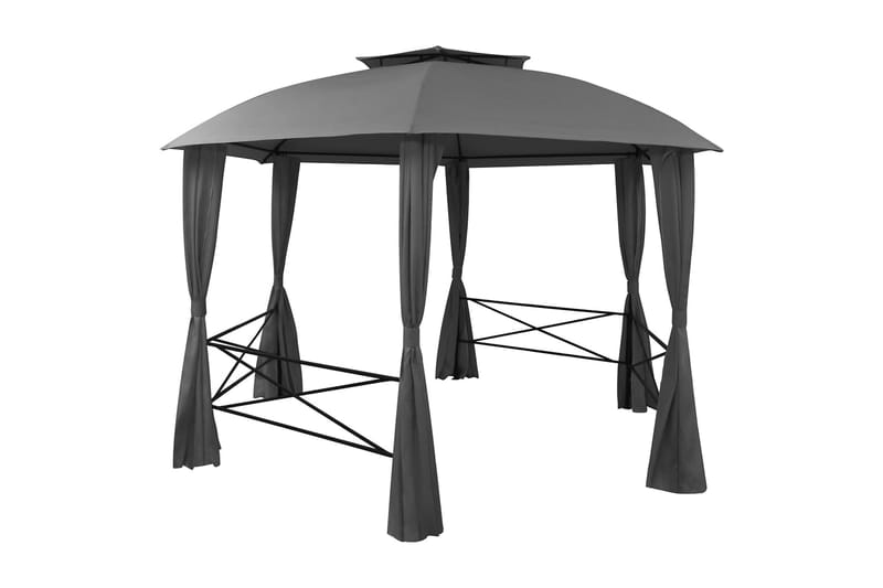 Havebaldakin Pavillontelt m Gardiner Sekskantet 360 X 265 Cm - Grå - Havemøbler - Solafskærmning - Havepavilloner - Komplet pavillon