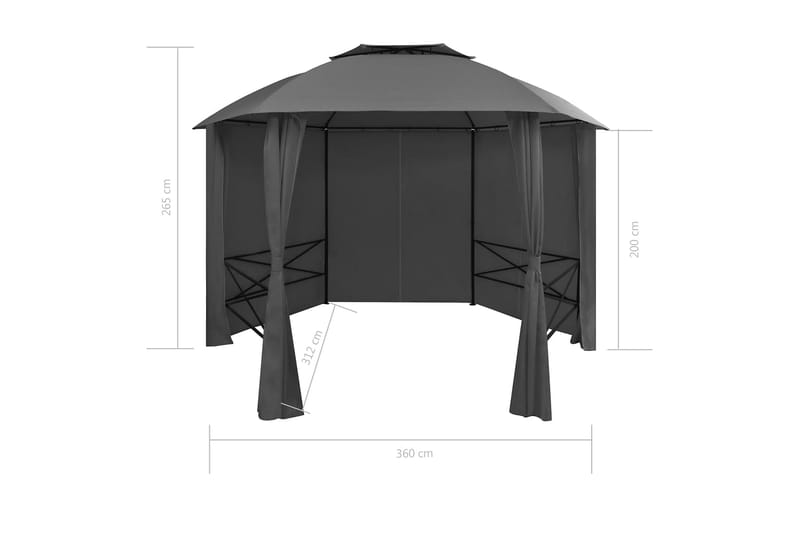 Havebaldakin Pavillontelt m Gardiner Sekskantet 360 X 265 Cm - Grå - Havemøbler - Solafskærmning - Havepavilloner - Komplet pavillon