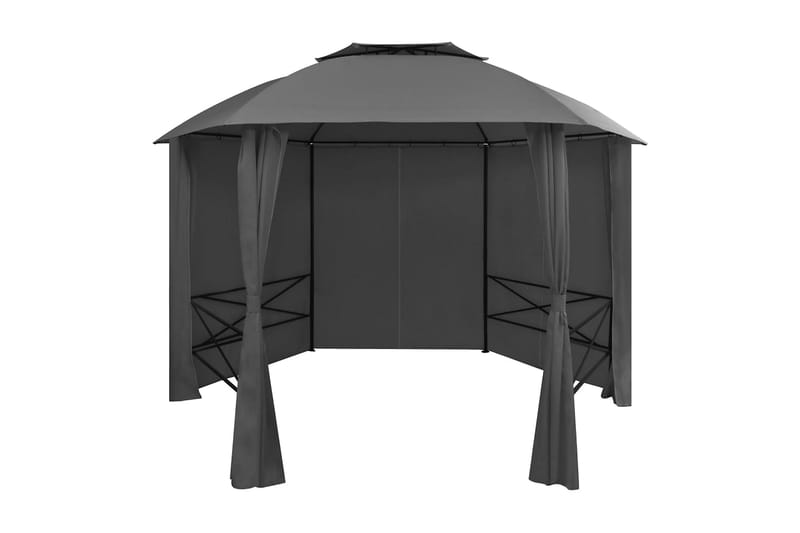 Havebaldakin Pavillontelt m Gardiner Sekskantet 360 X 265 Cm - Grå - Havemøbler - Solafskærmning - Havepavilloner - Komplet pavillon