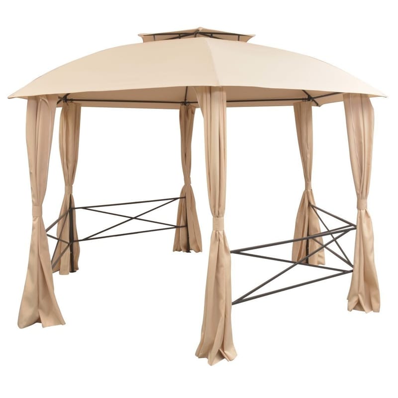 Havebaldakin Pavillon Telt m Gardiner 360 X 265 Cm - Beige - Havemøbler - Solafskærmning - Havepavilloner - Komplet pavillon