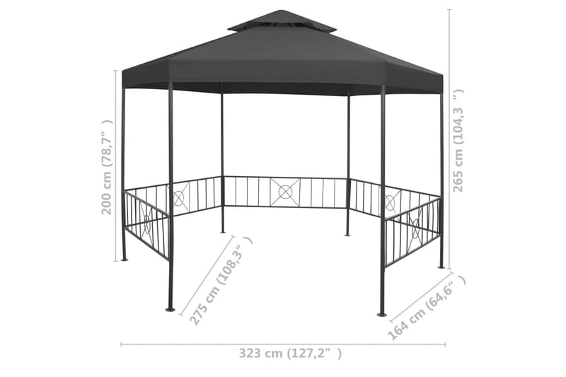 Havepavillon 323x275x265 cm Antracitgrå - Grå - Havemøbler - Solafskærmning - Havepavilloner - Komplet pavillon