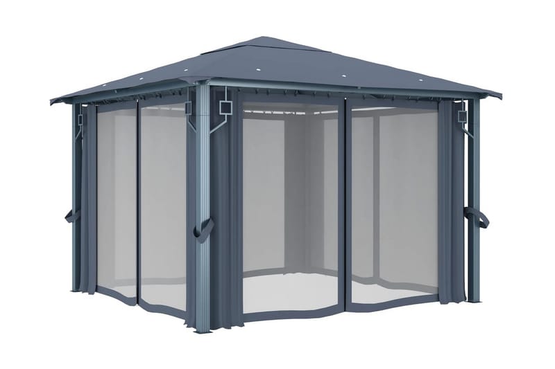 havepavillon med gardin 300x300 cm antracitgrå - Grå - Havemøbler - Solafskærmning - Havepavilloner - Komplet pavillon