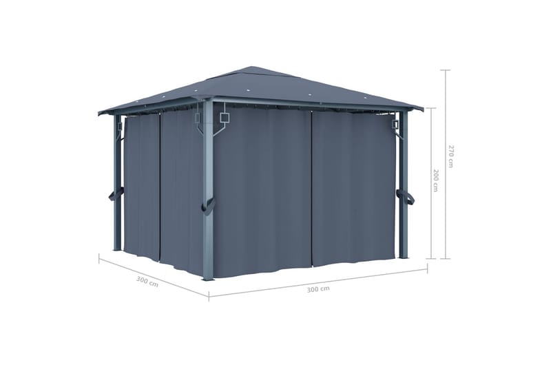 havepavillon med gardin 300x300 cm antracitgrå - Grå - Havemøbler - Solafskærmning - Havepavilloner - Komplet pavillon