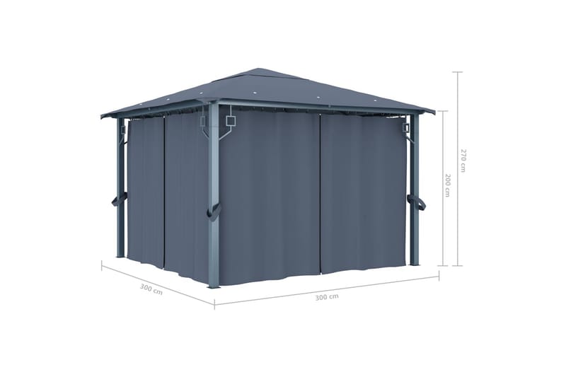 havepavillon med gardin 300x300 cm antracitgrå - Grå - Komplet pavillon
