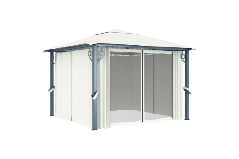 havepavillon med gardin 300x300 cm cremefarvet - Creme - Havemøbler - Solafskærmning - Havepavilloner - Komplet pavillon