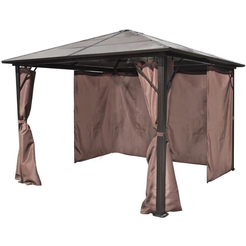 Havepavillon Med Gardin Brun Aluminium 300 X 300 Cm - Brun - Havemøbler - Solafskærmning - Havepavilloner - Komplet pavillon