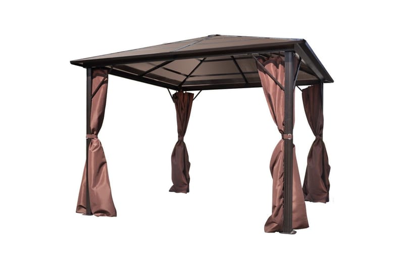 Havepavillon Med Gardin Brun Aluminium 300 X 300 Cm - Brun - Havemøbler - Solafskærmning - Havepavilloner - Komplet pavillon
